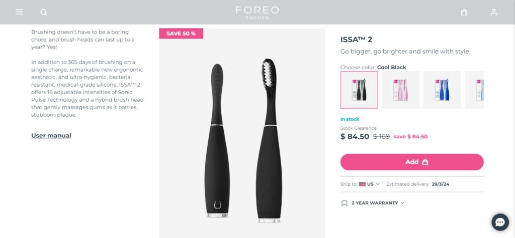 10. Foreo ISSA 2 Electric Toothbrush (Best Electric Toothbrush)